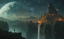 a person is standing on top of a cliff in the middle of a land
