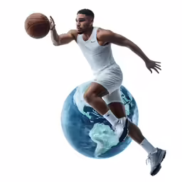 a man with a basketball on a white background