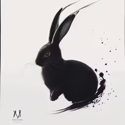 black rabbit painting by numbers on white paper