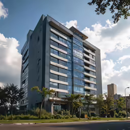 a street view of an apartment building in a city