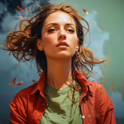 a girl with her hair blowing in the wind