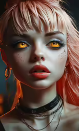 an elf with long blonde hair and yellow eyes