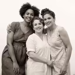 a black and white image of three young ladies