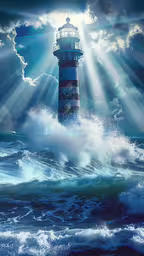 a picture of the light house in the ocean,a picture of a lighthouse and the ocean