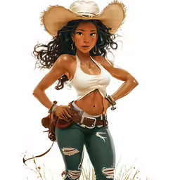 an illustrated drawing of a woman in a cowboy outfit