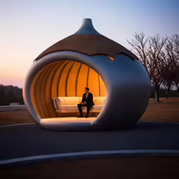 there is a man sitting inside of the podoo