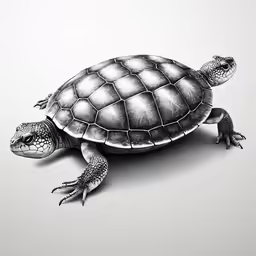a black and white drawing of a turtle