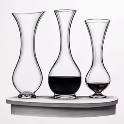 three glasses are on a stone base