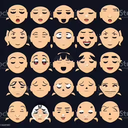 a collection of face expressions in a cartoon style,cartoon face set, with different emotions, showing different expressions and feelings