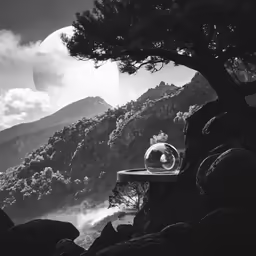 a tree sitting on top of a mountain under a cloudy sky