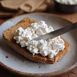 a slice of bread that is on a plate with a knife