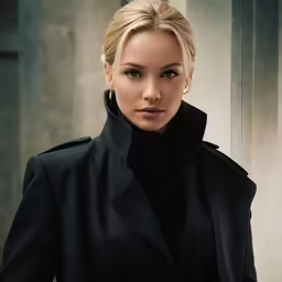 an attractive woman in a black jacket wearing a peacoat