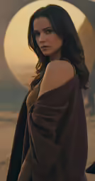 the beautiful actress poses by herself in front of the moon