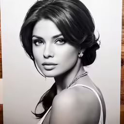 the beautiful woman in white dress has her hair up and is wearing an elegant necklace