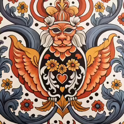 a decorative tile pattern featuring a winged bird and flowers