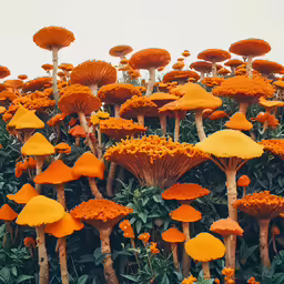 the trees are covered in orange flowers