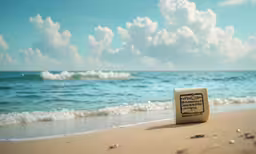 small message card on beach during daytime with blue skies
