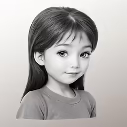 the face and shoulder of a young girl in black and white
