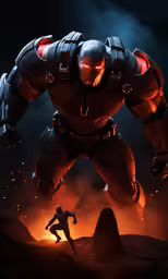 an iron man standing in the middle of the desert