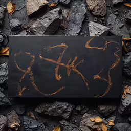 graffiti writing on an artistic black surface with fallen leaves