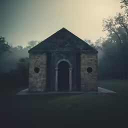 the front entrance to an old brick building with trees