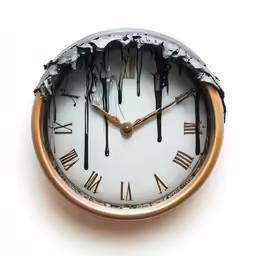 a large white clock with chocolate melting all over it
