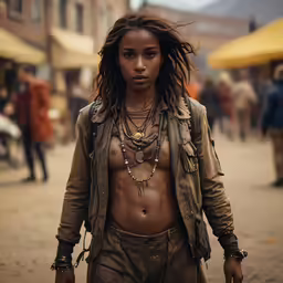 a young man standing in a street on the sidewalk