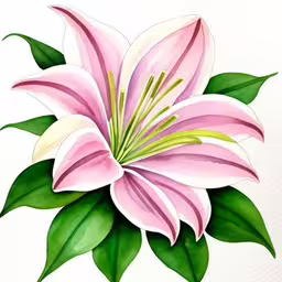 this is a drawing of pink and white flowers with green leaves