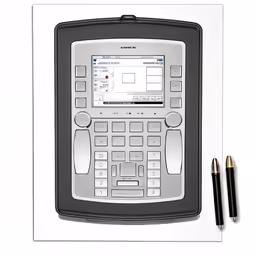 an illustration of a handheld calculator and a pen