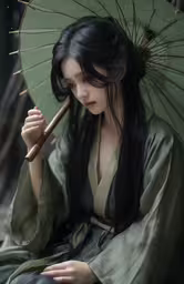 a woman in a kimono with an umbrella,an asian girl dressed in a traditional asian dress holding a parasol