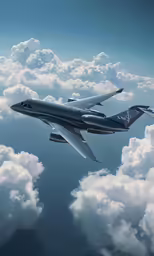 an airplane in the sky and clouds below it