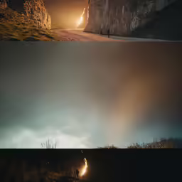 this is the light from a flashlight at a dark cave