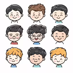 kids faces drawn in different poses with different hair colors