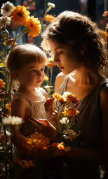 two people and one is holding flowers in their hands