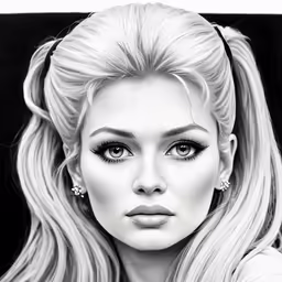 black and white drawing of a woman with blonde hair