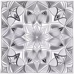 a black and white pattern with a flower