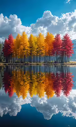 trees on the shore with colorful autumn leaves