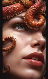 a woman with a snake on her face