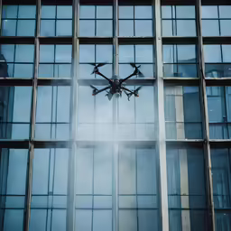 the flying model is against the windows in this shot