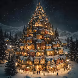 a big christmas tree is lit up with snow