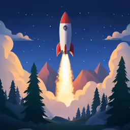 a rocket taking off into the night sky