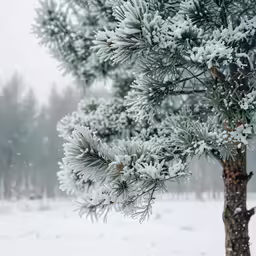 pine tree branches with snow on the top of them