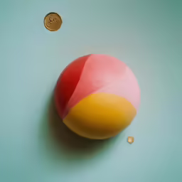 an egg sitting on top of a table next to a penny