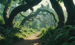 a trail through an area that is completely covered by trees