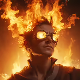 a man is staring ahead as he burns