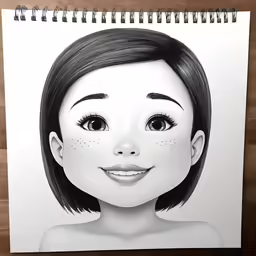 the drawing is of a girl with a large black hair