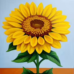 painting of a sunflower on the side of the wall,a painting of a sunflower sitting on a table
