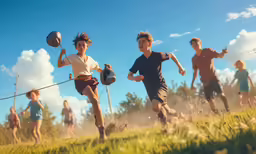 kids running and playing outside in a field