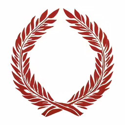 a circular red laurel emblem on white