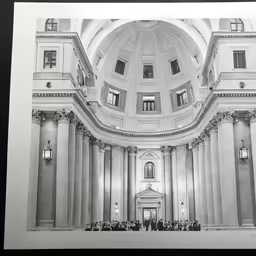 a building with a large ceiling and pillars